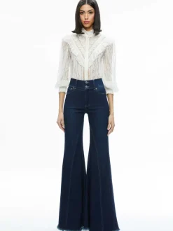 Rheba Mock Neck Button Front Lace Top