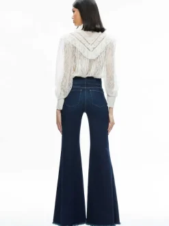 Rheba Mock Neck Button Front Lace Top