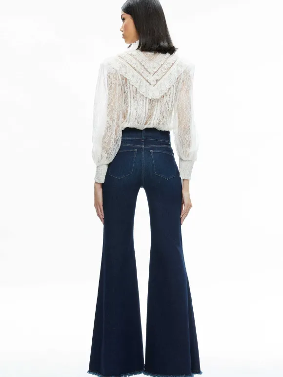 Rheba Mock Neck Button Front Lace Top