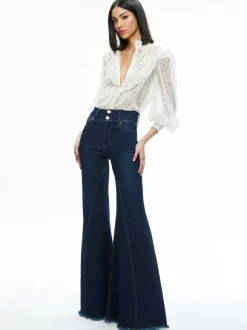 Rheba Mock Neck Button Front Lace Top
