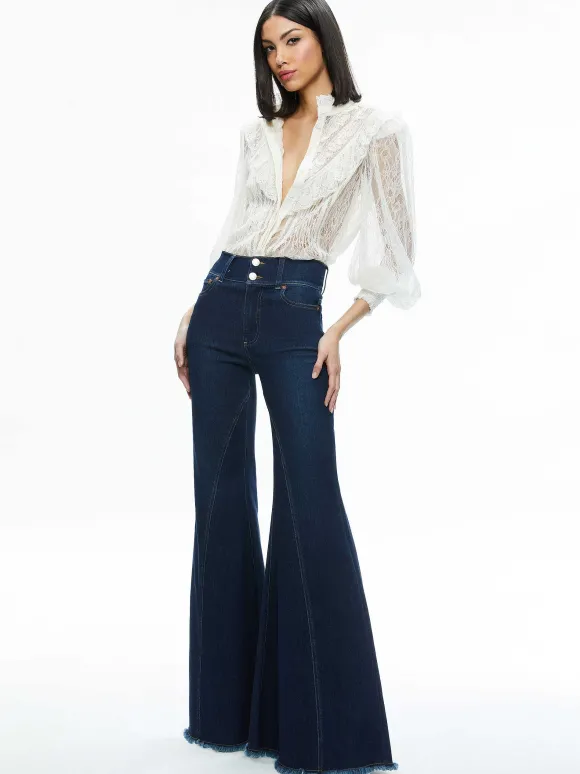 Rheba Mock Neck Button Front Lace Top