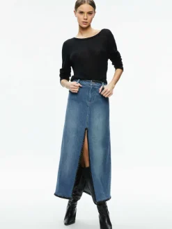 Rye Denim Maxi Skirt With Vegan Leather