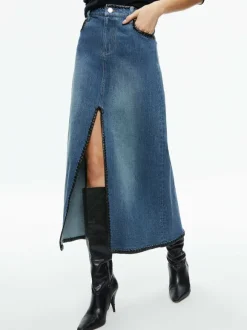 Rye Denim Maxi Skirt With Vegan Leather