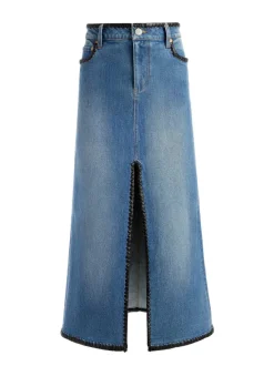 Rye Denim Maxi Skirt With Vegan Leather