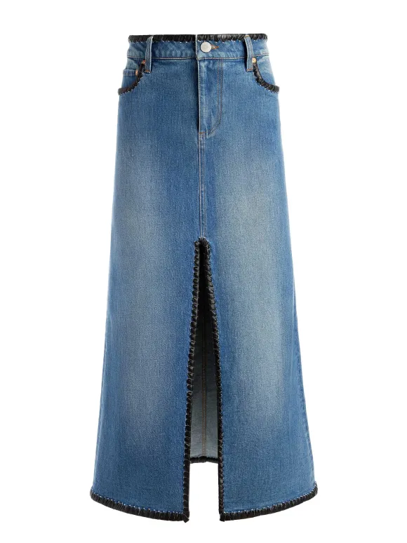 Rye Denim Maxi Skirt With Vegan Leather
