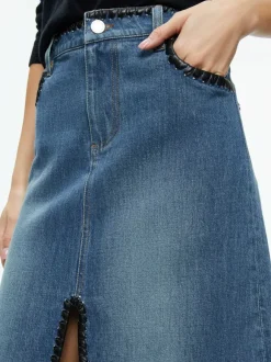 Rye Denim Maxi Skirt With Vegan Leather