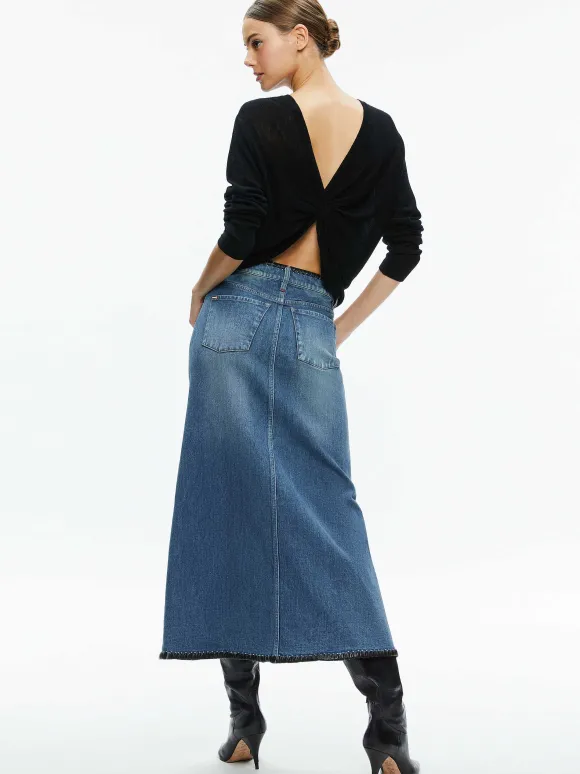 Rye Denim Maxi Skirt With Vegan Leather