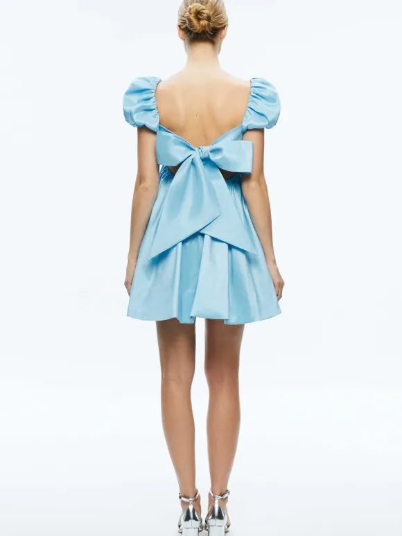 Sharilyn Bubble Sleeve Tie Back Mini Dress