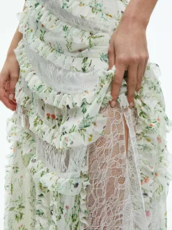 Sondra Tie Strap Lace Ruffled Maxi Dress