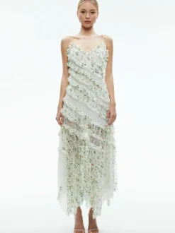 Sondra Tie Strap Lace Ruffled Maxi Dress