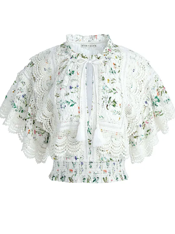 Tabitha Lace Button Front Cropped Blouse