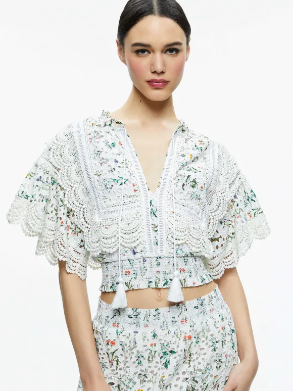 Tabitha Lace Button Front Cropped Blouse