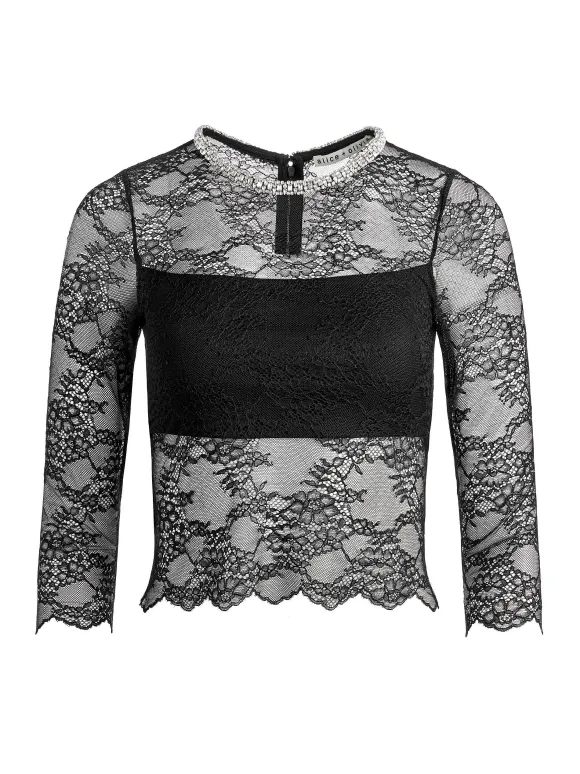 Vanita Embellished Neck Lace Crop Top