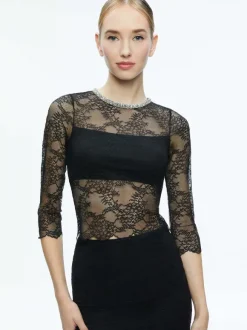 Vanita Embellished Neck Lace Crop Top