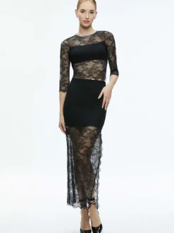 Vanita Embellished Neck Lace Crop Top + Iyanna Lace Maxi Skirt