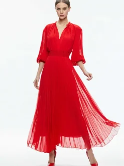 Vernia Blouson Sleeve Pleated Maxi Dress