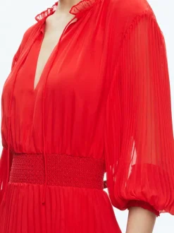 Vernia Blouson Sleeve Pleated Maxi Dress
