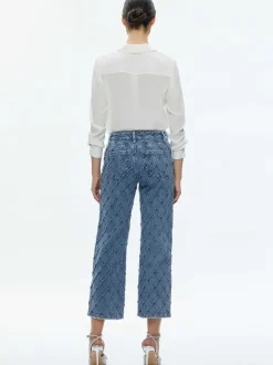 Weezy Quilted Embellished Cropped Mid Rise Jean