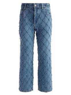 Weezy Quilted Embellished Cropped Mid Rise Jean