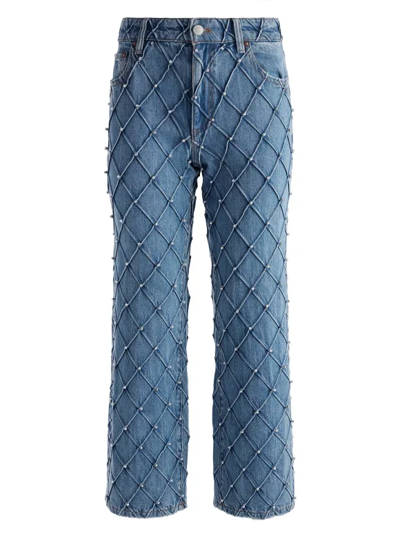 Weezy Quilted Embellished Cropped Mid Rise Jean