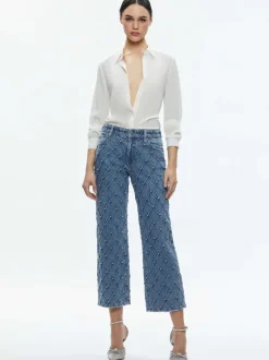Weezy Quilted Embellished Cropped Mid Rise Jean