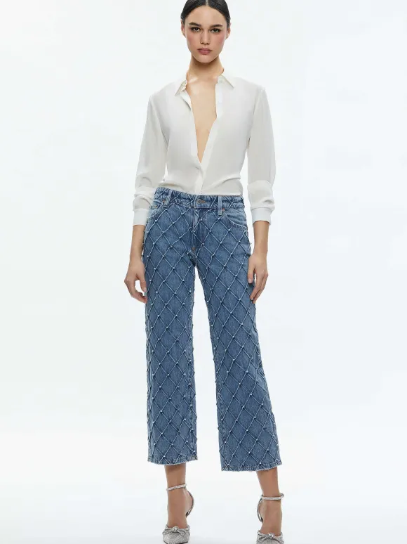 Weezy Quilted Embellished Cropped Mid Rise Jean