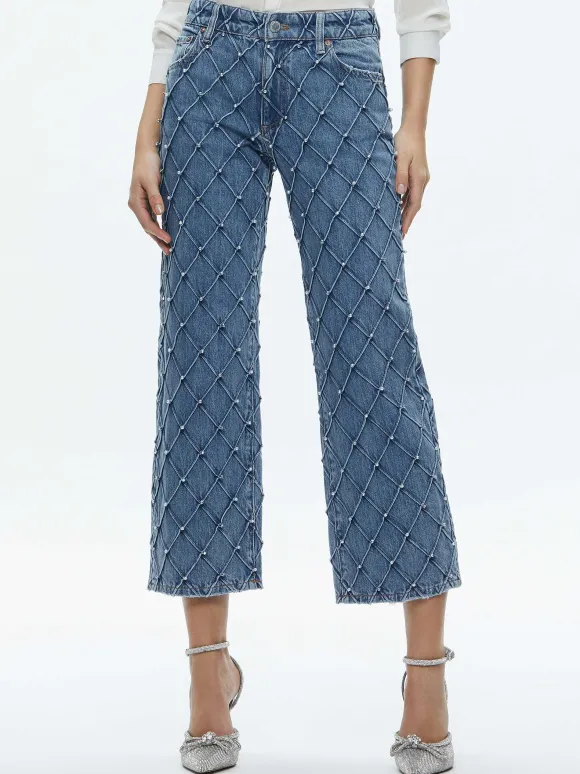 Weezy Quilted Embellished Cropped Mid Rise Jean