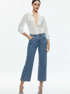 Weezy Quilted Embellished Cropped Mid Rise Jean