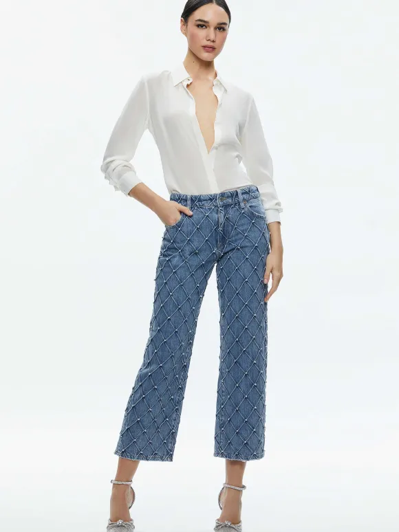 Weezy Quilted Embellished Cropped Mid Rise Jean
