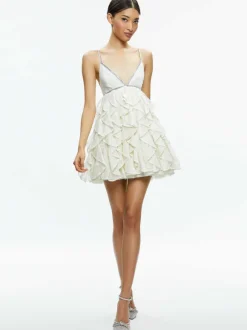 Wilmarie Embellished Lace Ruffle Mini Gown