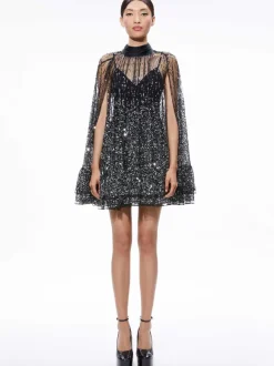 Zenon Sequin Cape Mini Dress