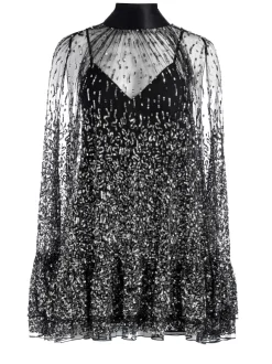 Zenon Sequin Cape Mini Dress