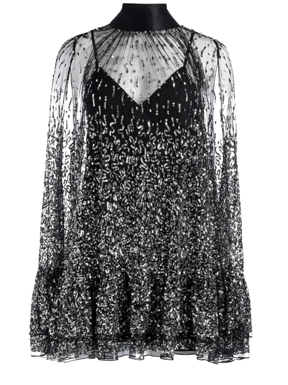 Zenon Sequin Cape Mini Dress