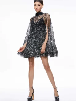 Zenon Sequin Cape Mini Dress
