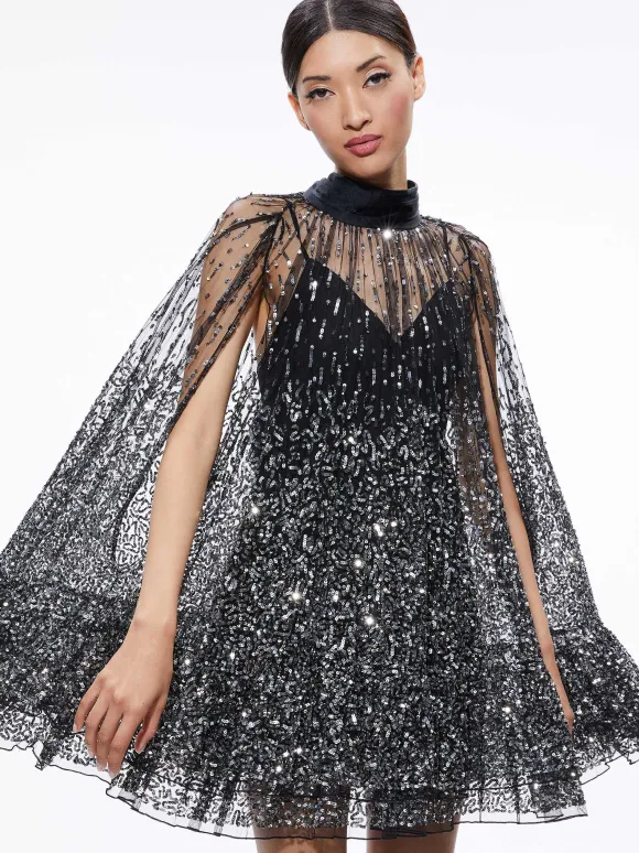 Zenon Sequin Cape Mini Dress