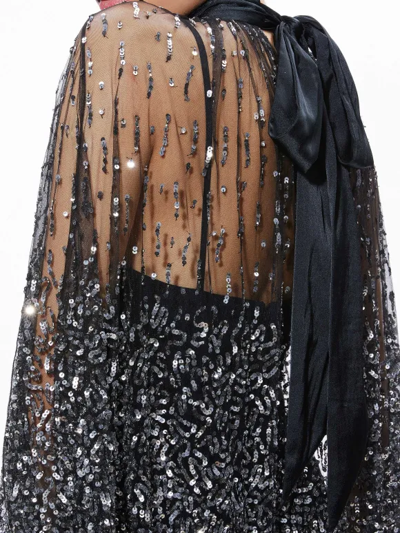Zenon Sequin Cape Mini Dress